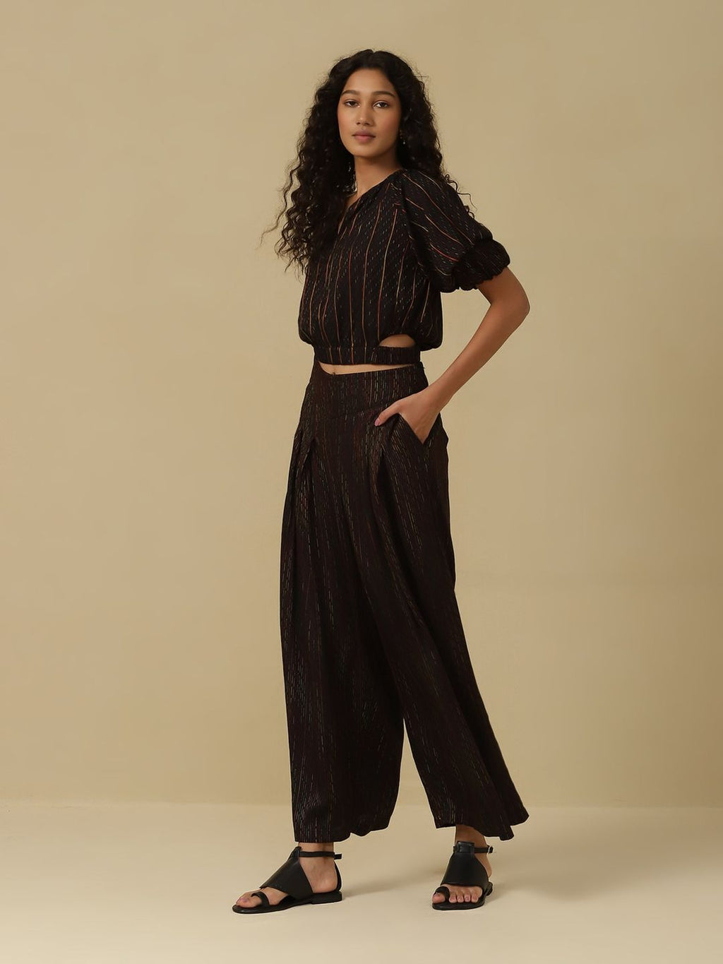 Black Yarn Dyed Top with Palazzo (Set of 2)