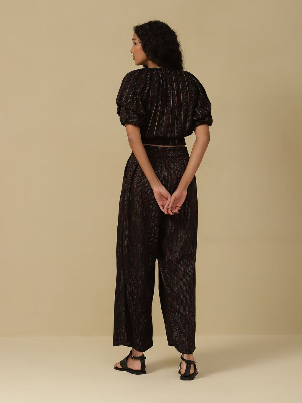 Black Yarn Dyed Top with Palazzo (Set of 2)