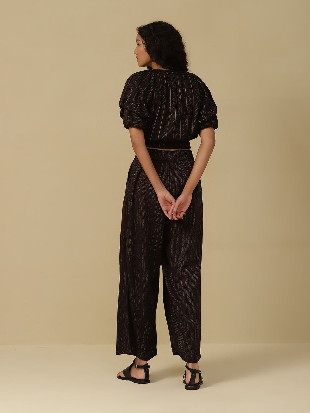 Black Yarn Dyed Top with Palazzo (Set of 2)