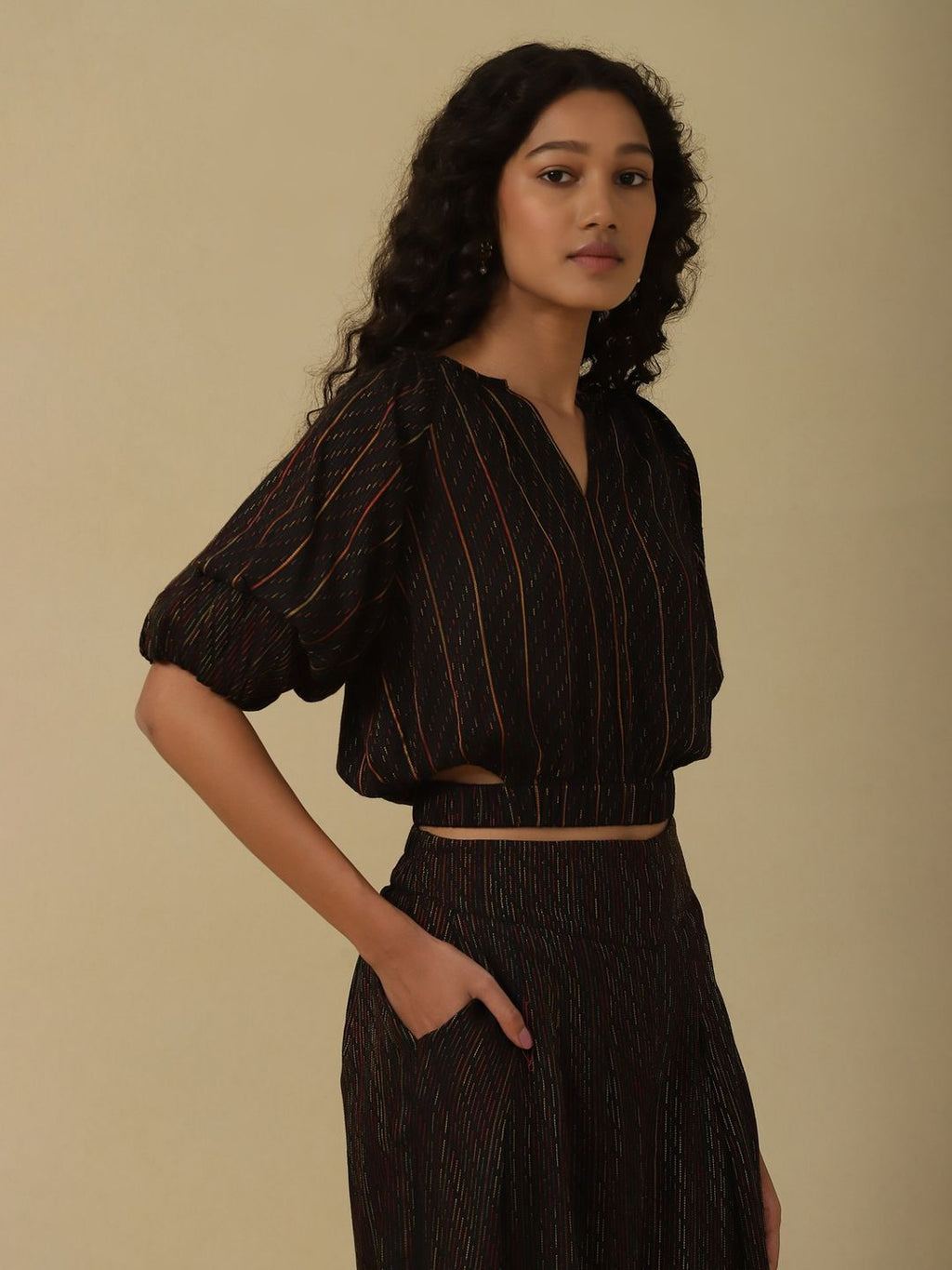 Black Yarn Dyed Top with Palazzo (Set of 2)