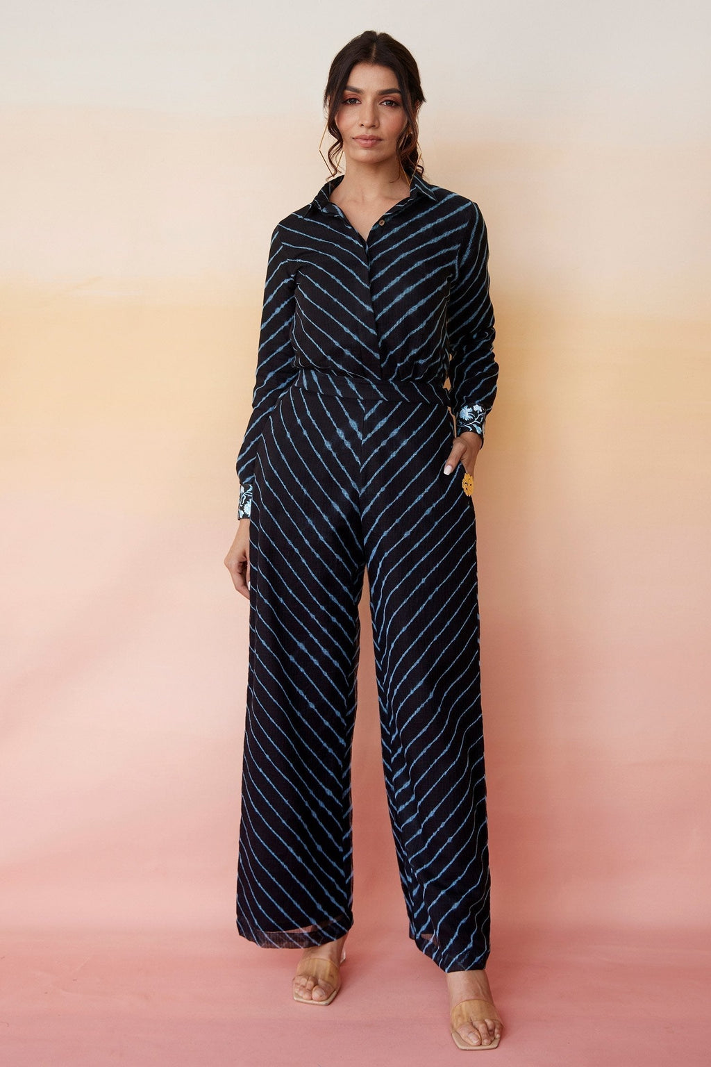 Black Kota Doria San Francisco Shirt And Pant Set