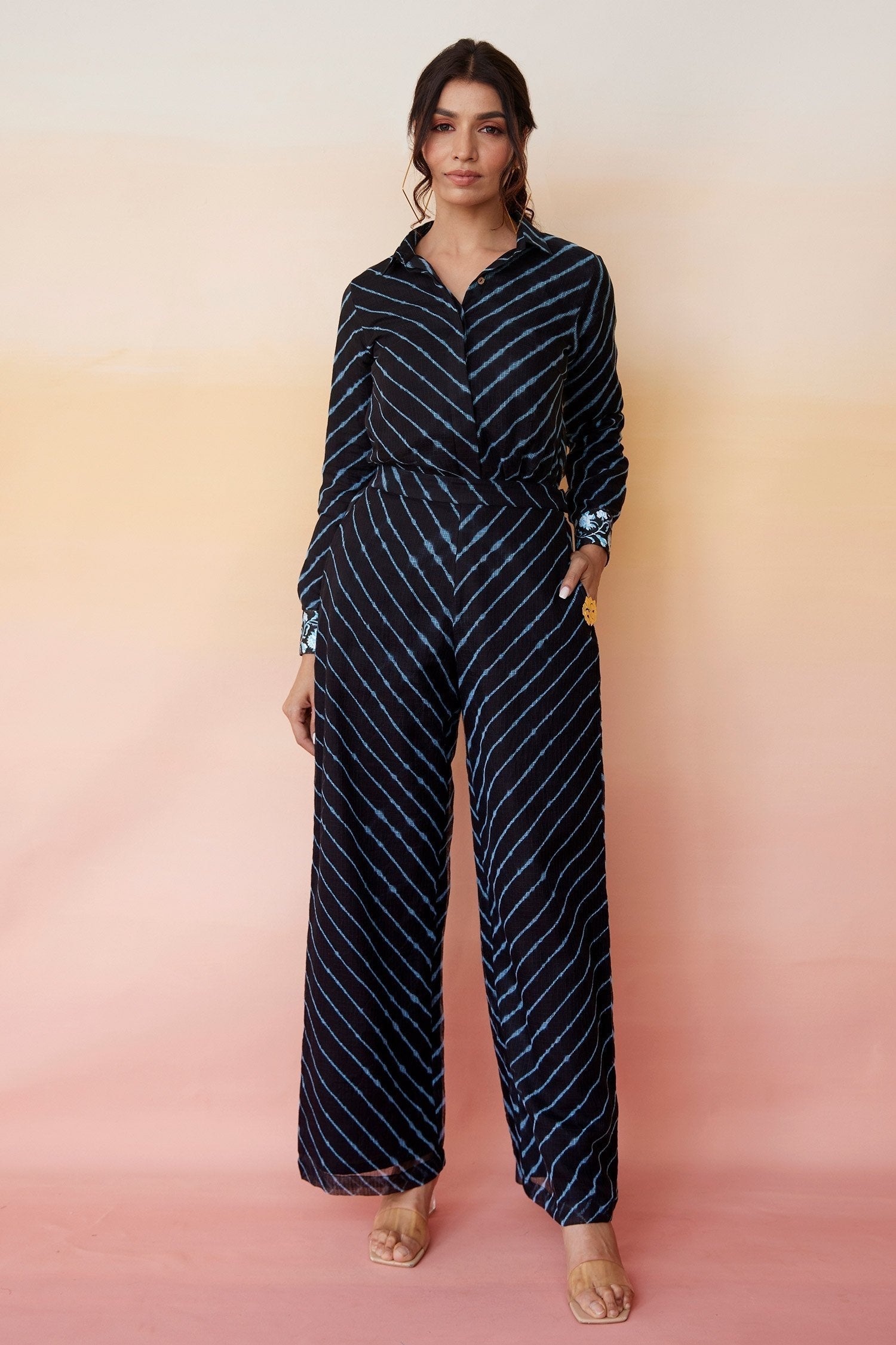 Black Kota Doria San Francisco Shirt And Pant Set