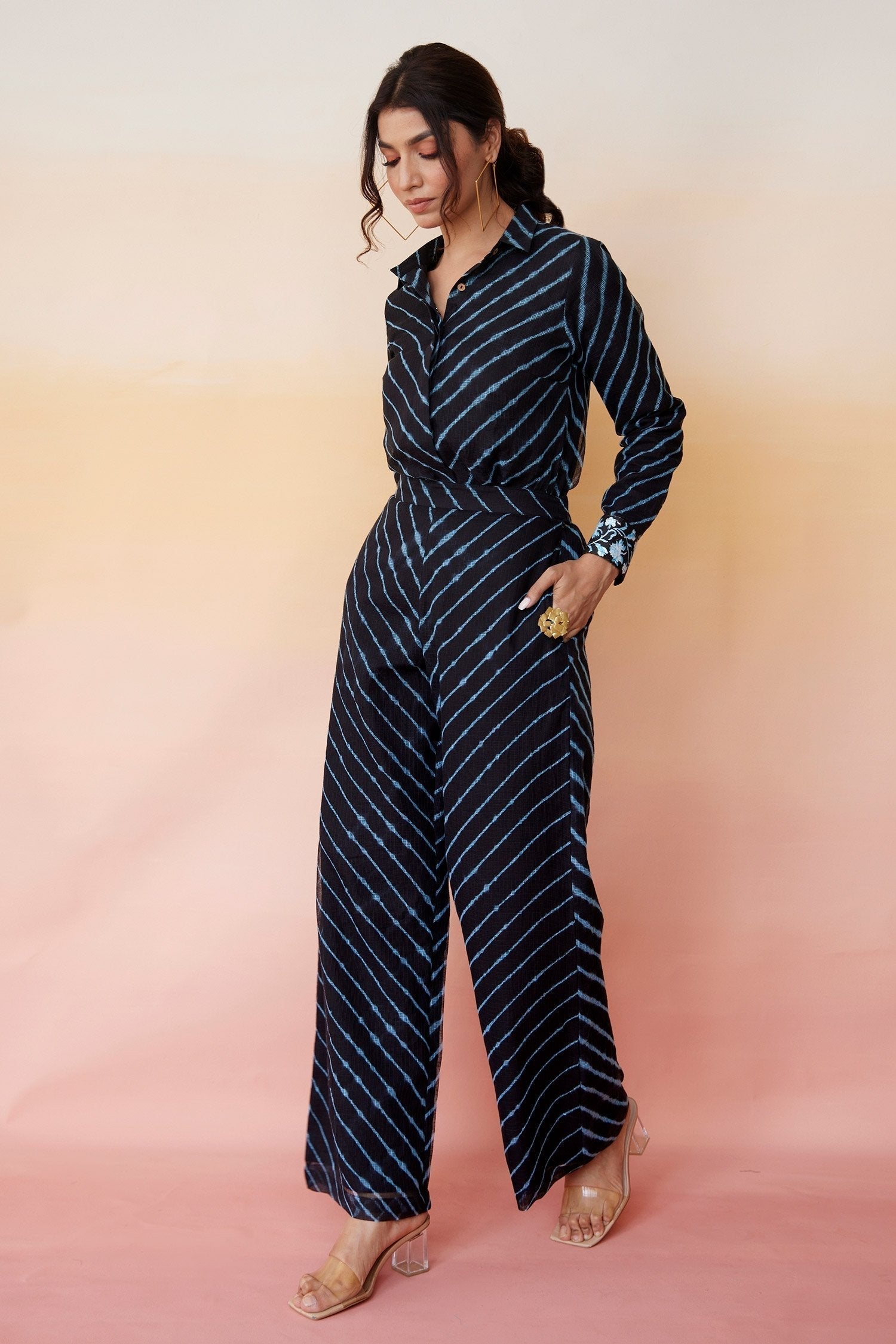 Black Kota Doria San Francisco Shirt And Pant Set