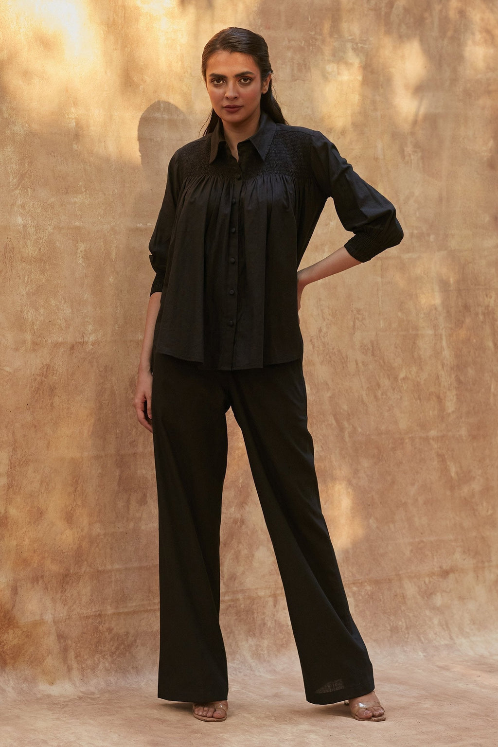 Black Cotton Linen Shirt With Pant