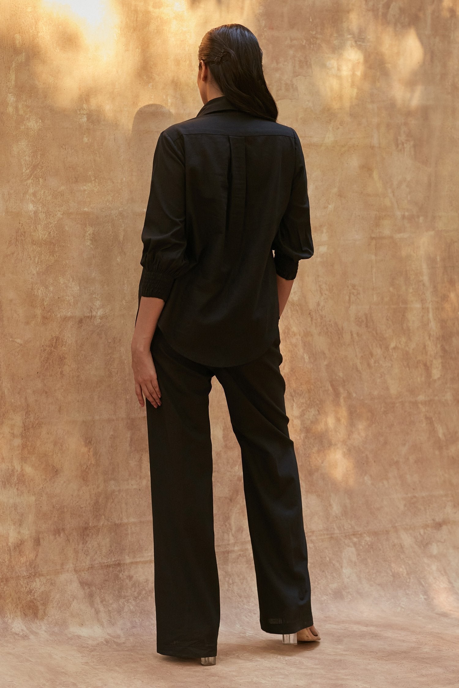 Black Cotton Linen Shirt With Pant