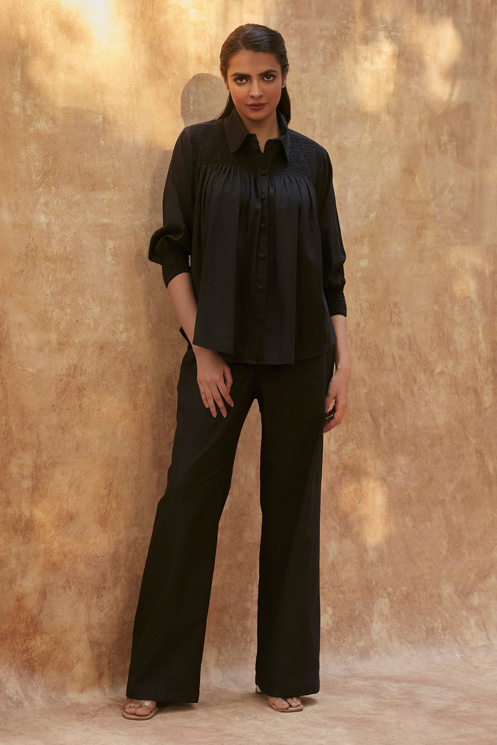 Black Cotton Linen Shirt With Pant