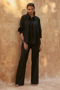 Black Cotton Linen Shirt With Pant
