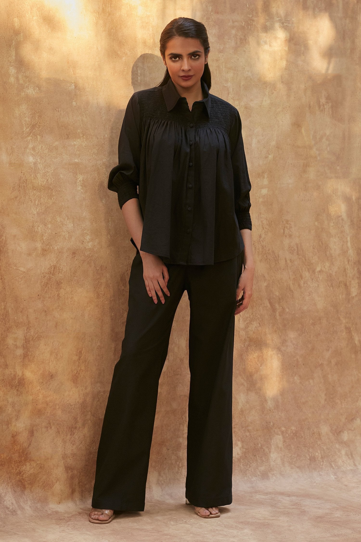 Black Cotton Linen Shirt With Pant