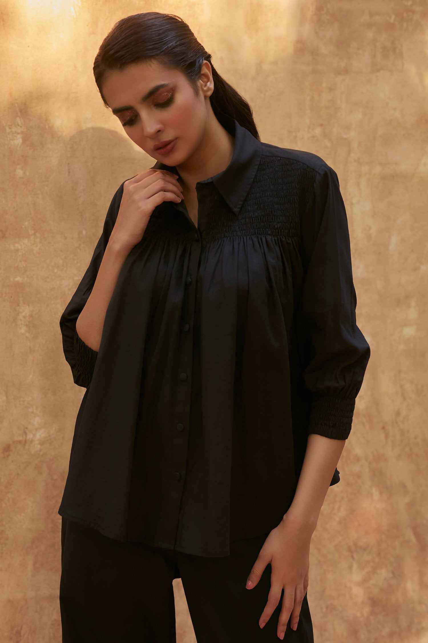 Black Cotton Linen Shirt With Pant