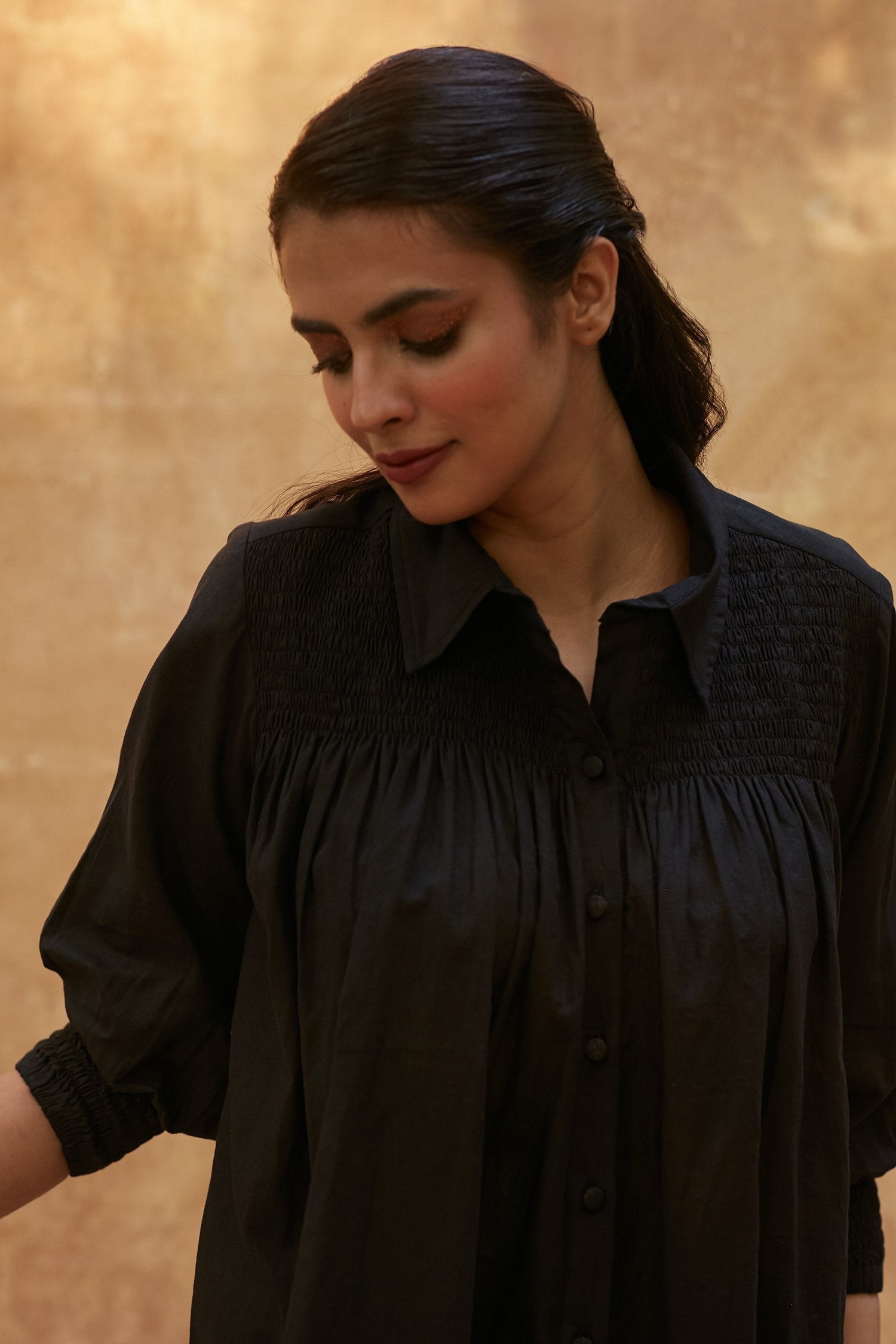Black Cotton Linen Shirt With Pant