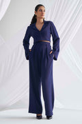 Blue Biscuit Crepe Plain Nirvana Crop Top And Pleated Trouser Co-ord Set For Women