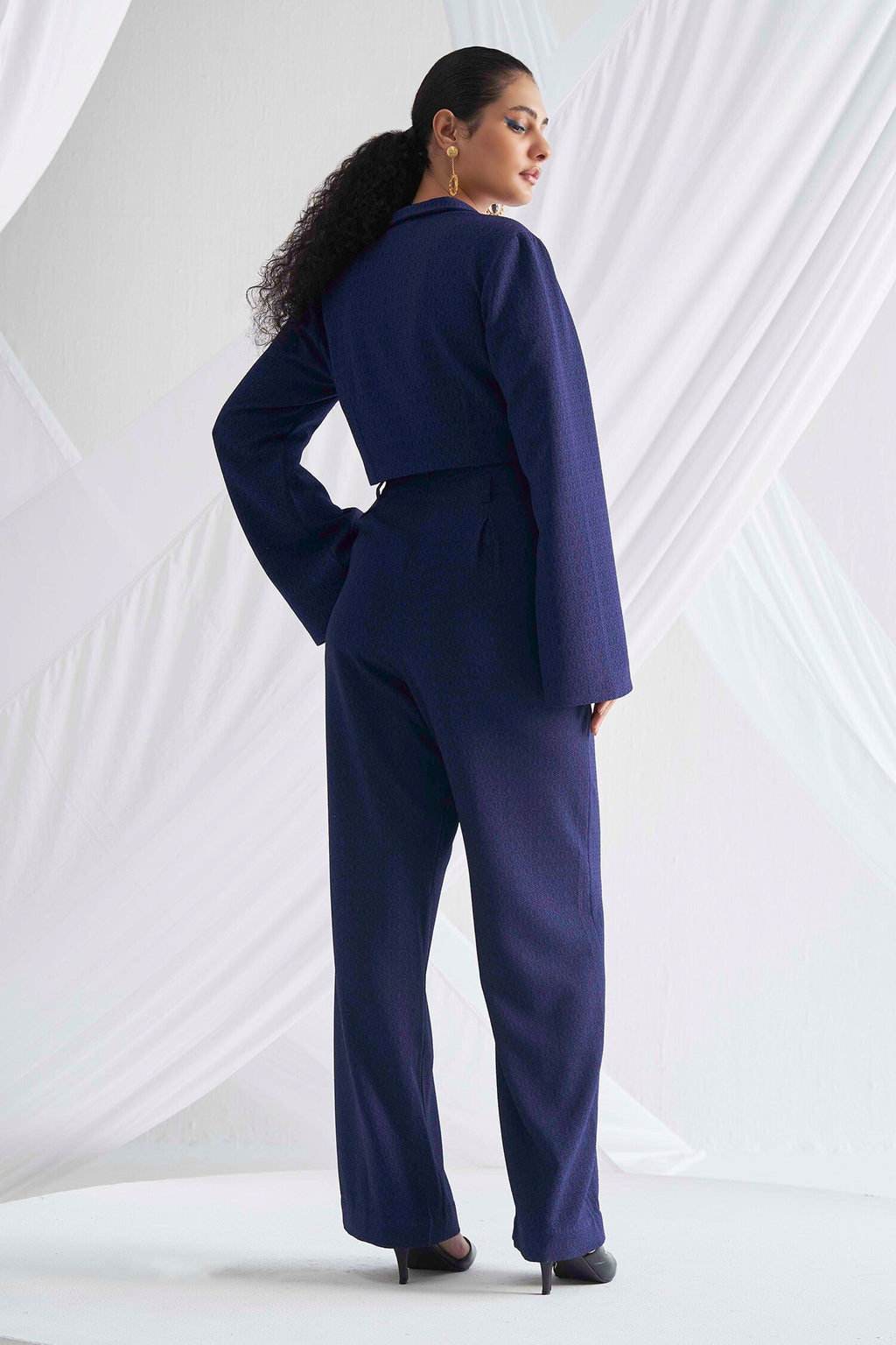 Blue Biscuit Crepe Plain Nirvana Crop Top And Pleated Trouser Co-ord Set For Women