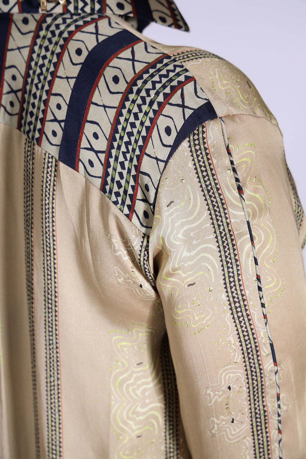 Beige Georgette Satin Digital Printed Placement Shirt And Pant Set