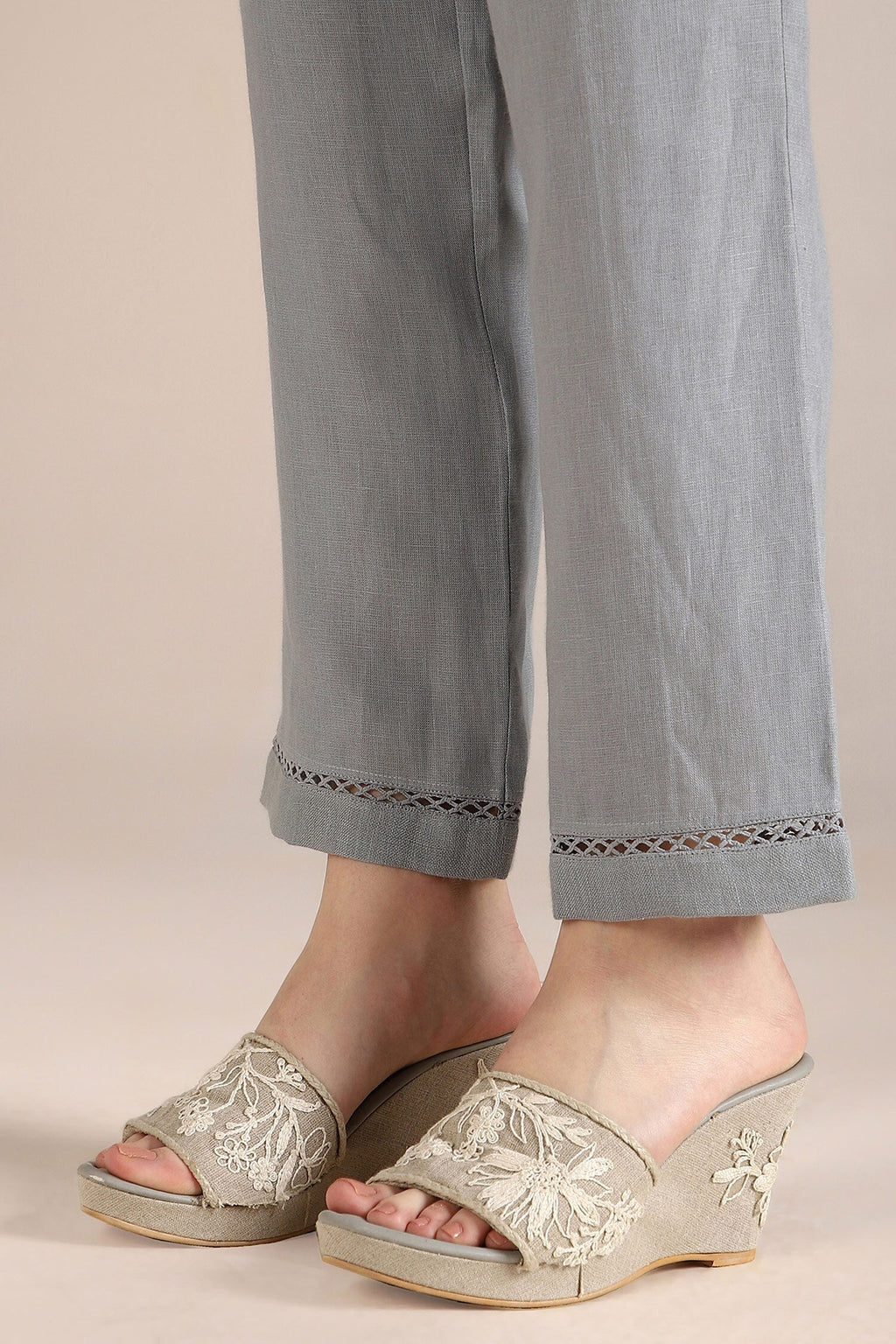 Blue 100% Linen Hand Drawn Floral Savannah Kismat Top With Pant For Women