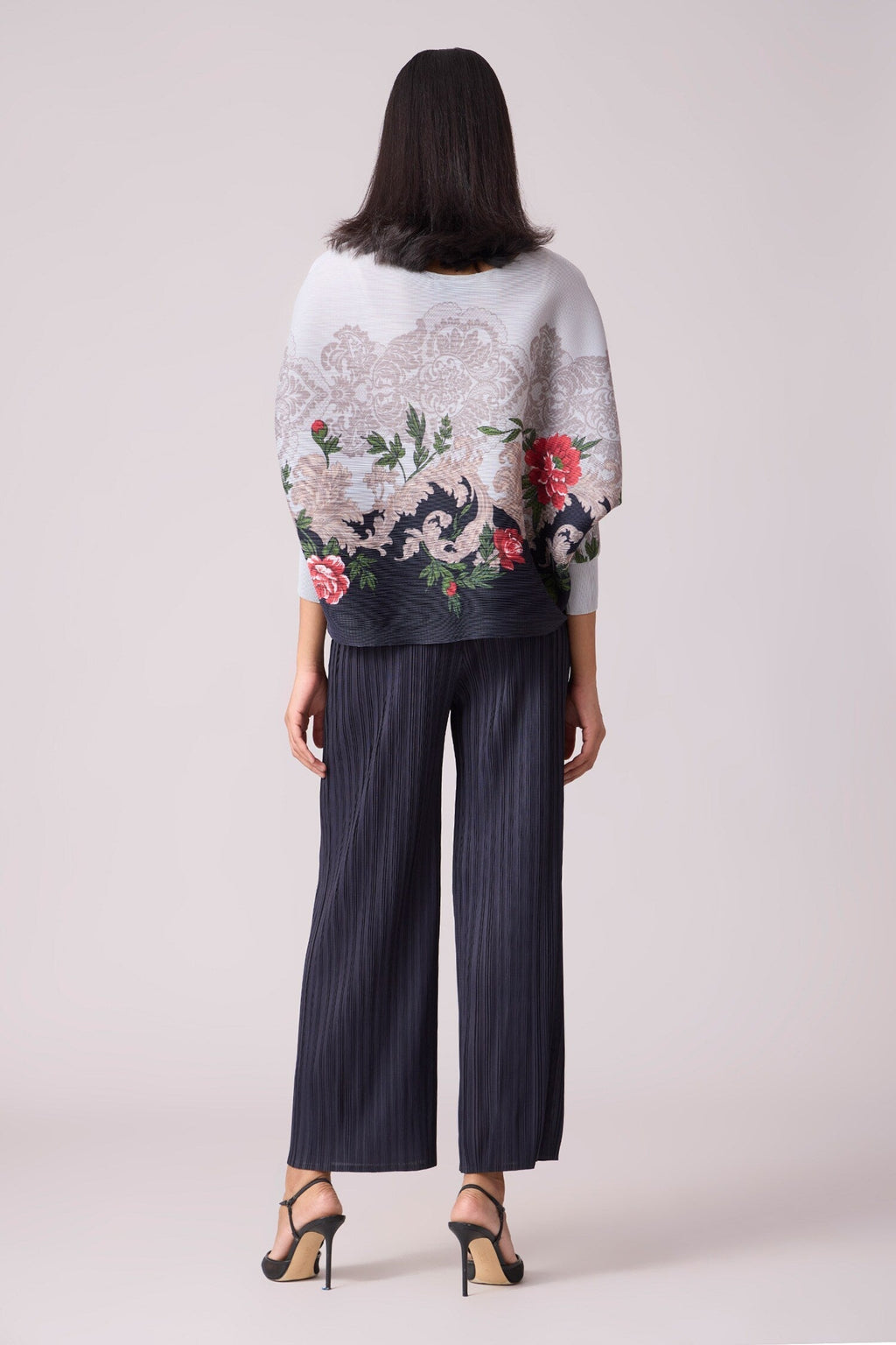 Blue 100% Polyester Printed Art Deco Floral Adela Top And Pant Set For Women