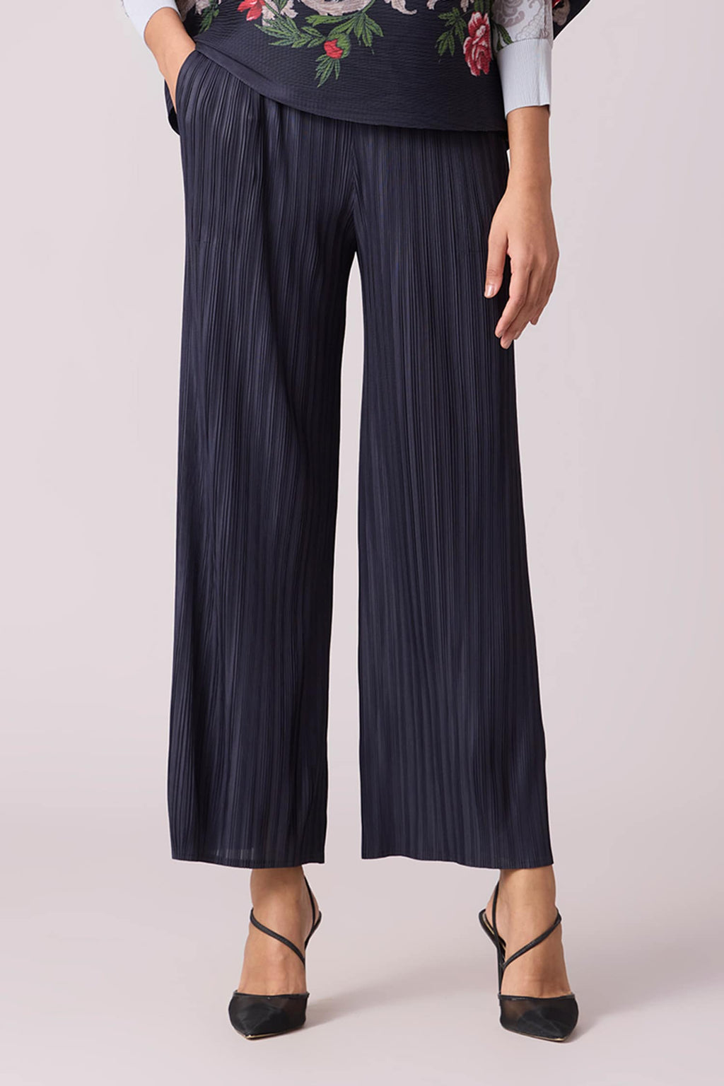 Blue 100% Polyester Printed Art Deco Floral Adela Top And Pant Set For Women