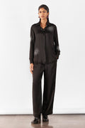 Black Vegan Silk Hand Embroidery Swarvoski Brunia Snowflake Shirt And Pant Set
