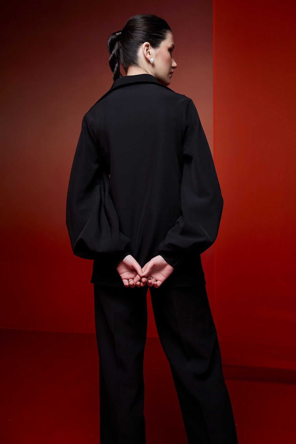 Black Luxury Crepe Embroidered Metallic Beads Wrap It Around Top With Pant