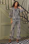 Black French Mesh Embroidery Thread Collar Jen Floral Cutwork Shirt And Pant Set