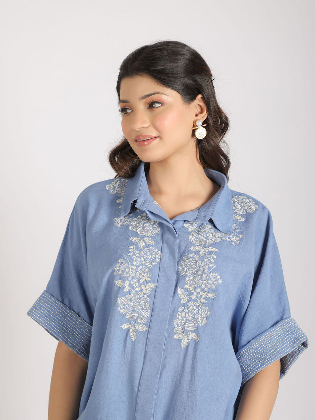 Blue Blossom Embroidered Co-Ord (Set of 2)