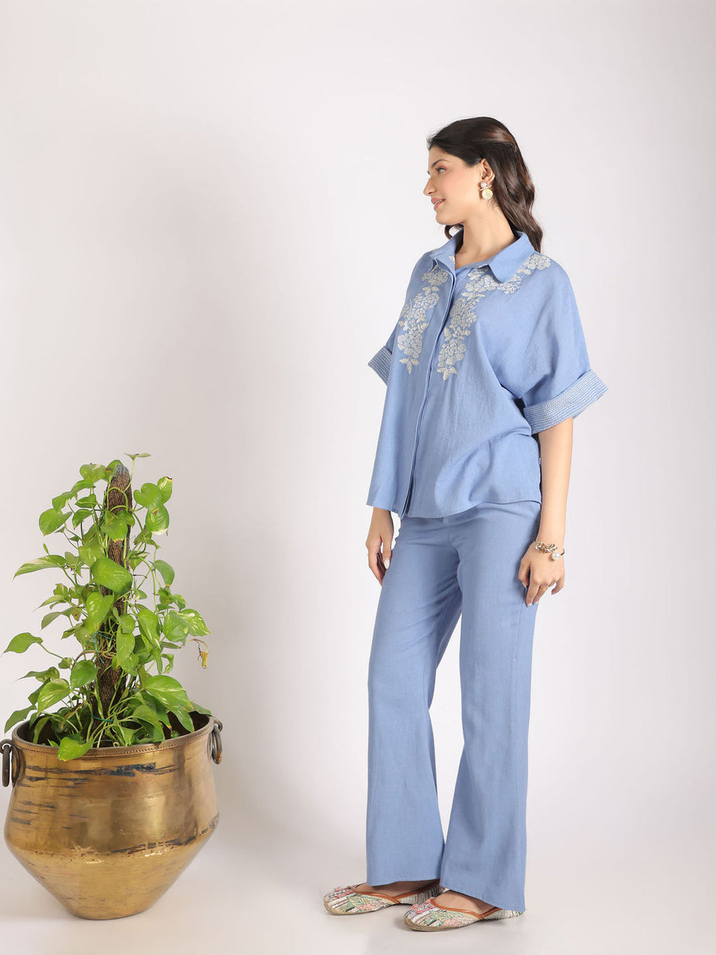 Blue Blossom Embroidered Co-Ord (Set of 2)