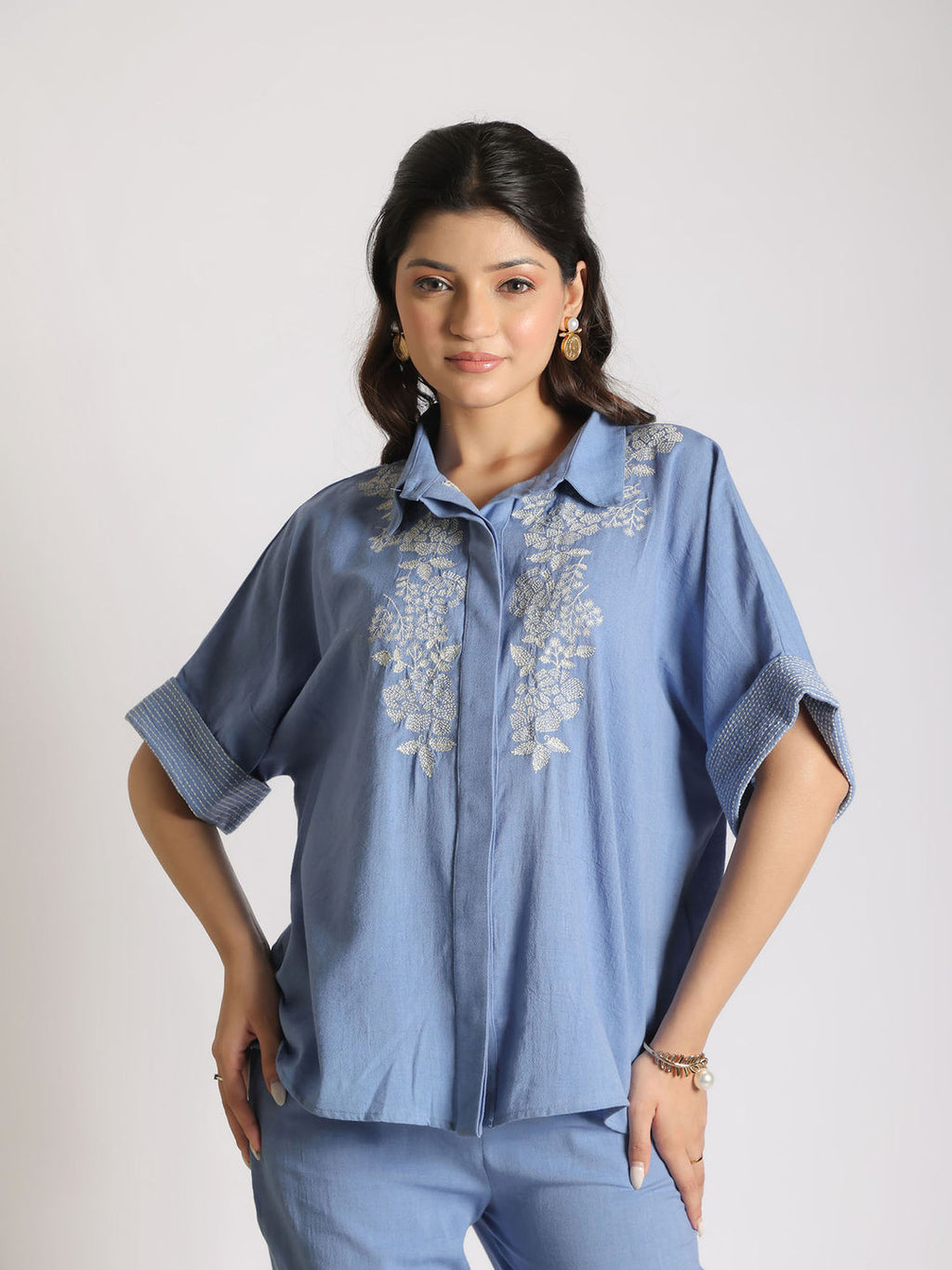 Blue Blossom Embroidered Co-Ord (Set of 2)