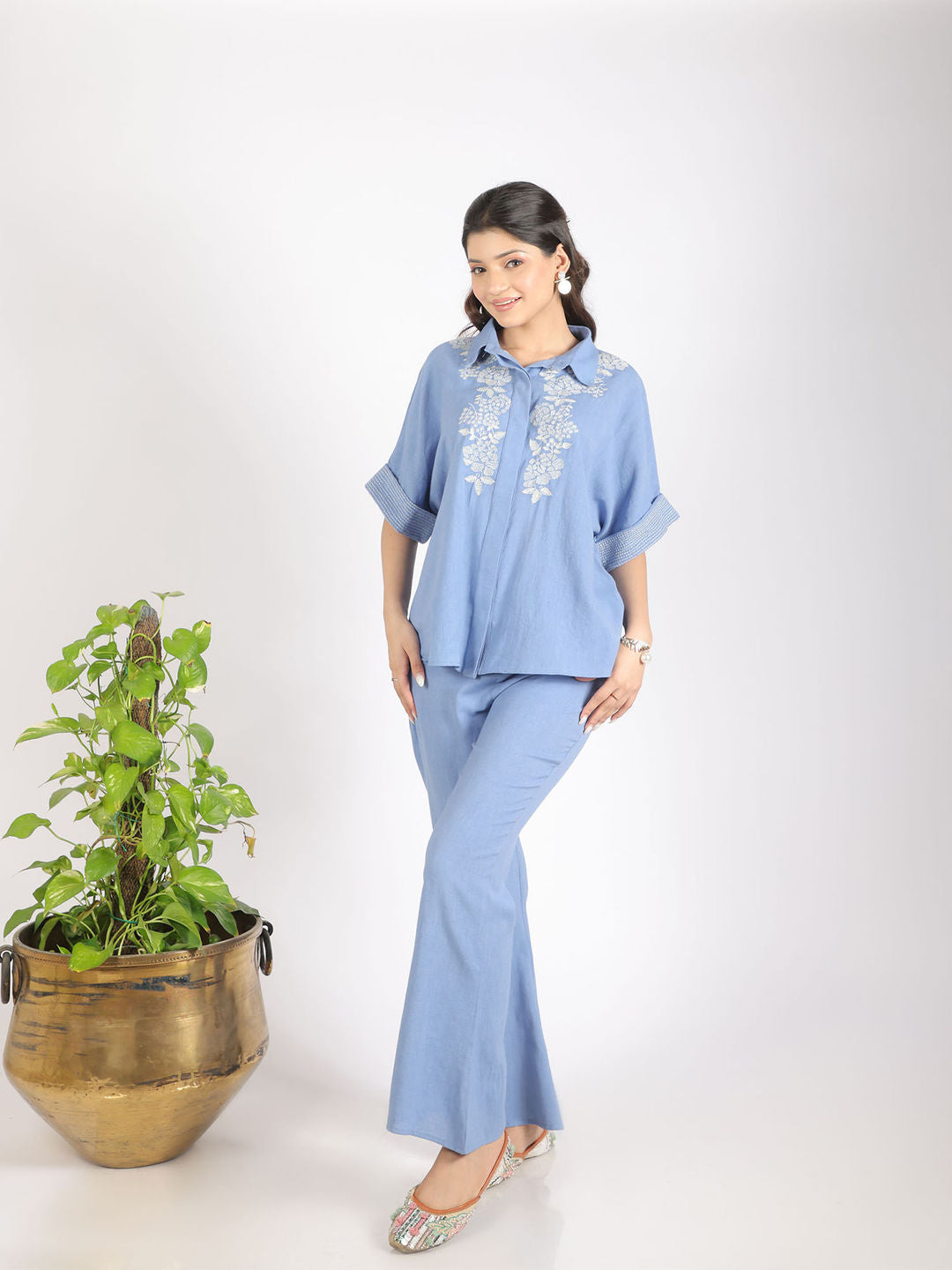 Blue Blossom Embroidered Co-Ord (Set of 2)