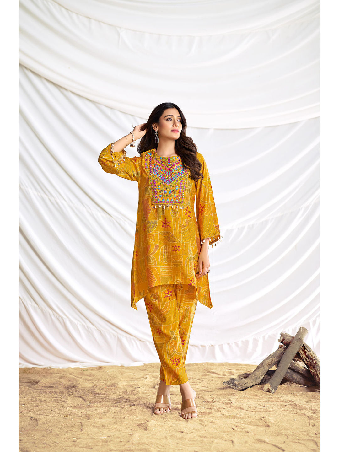 Ashka Chanderi Mustard Co-Ord (Set of 2)