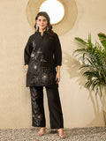 Black Silk Blend Embroidered Tunic and Trousers Co-Ord