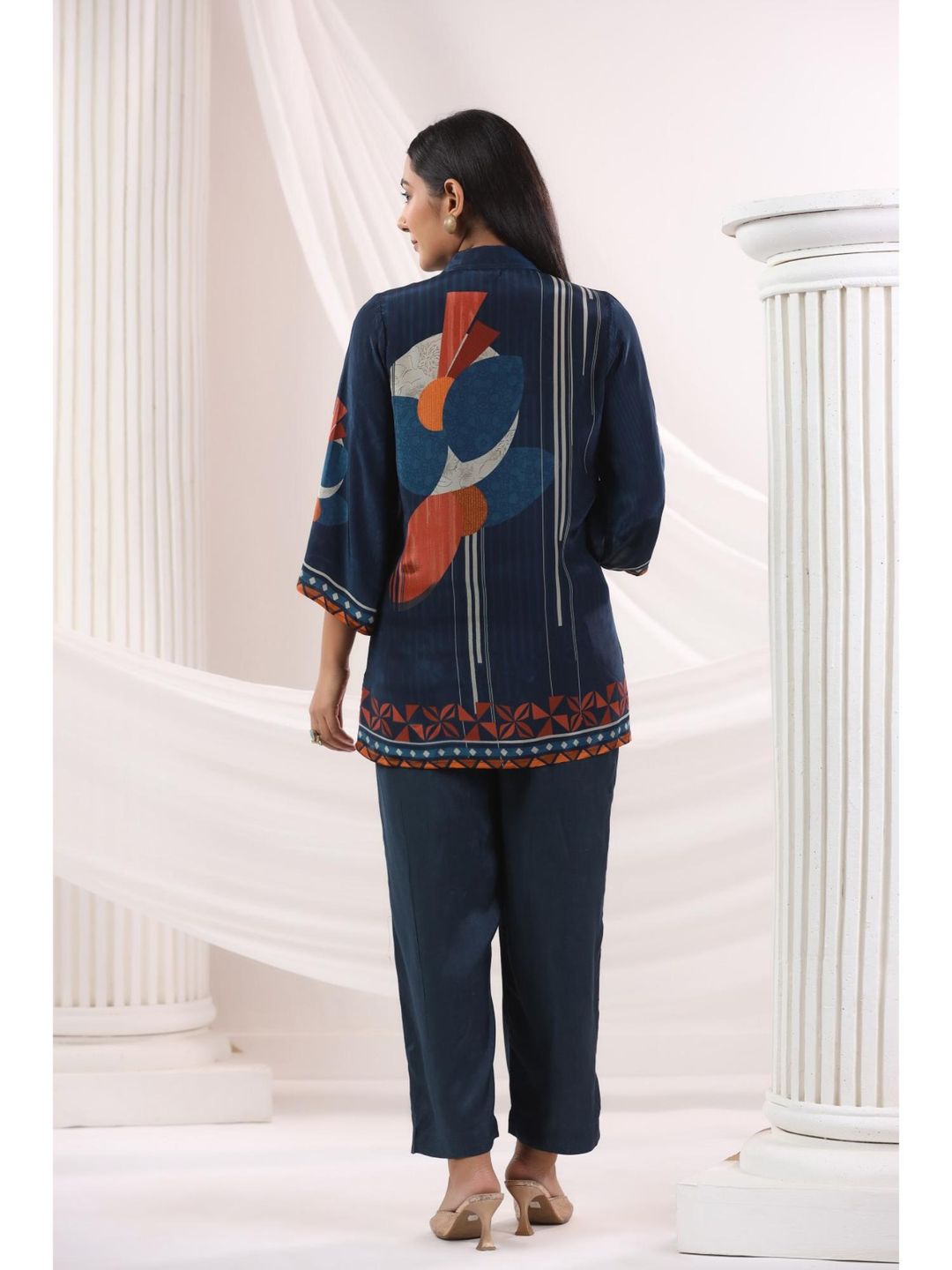 Blue Collar Neck Three Fourth Sleeves Top and Pant Co-Ord Set