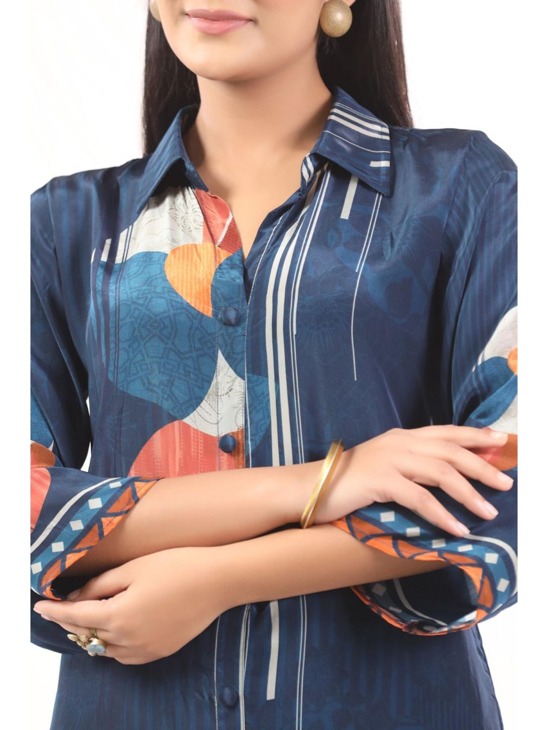 Blue Collar Neck Three Fourth Sleeves Top and Pant Co-Ord Set