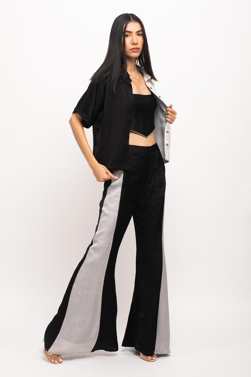 Black Bemberg Modal Silk Front Buttoned Shirt Pant Set