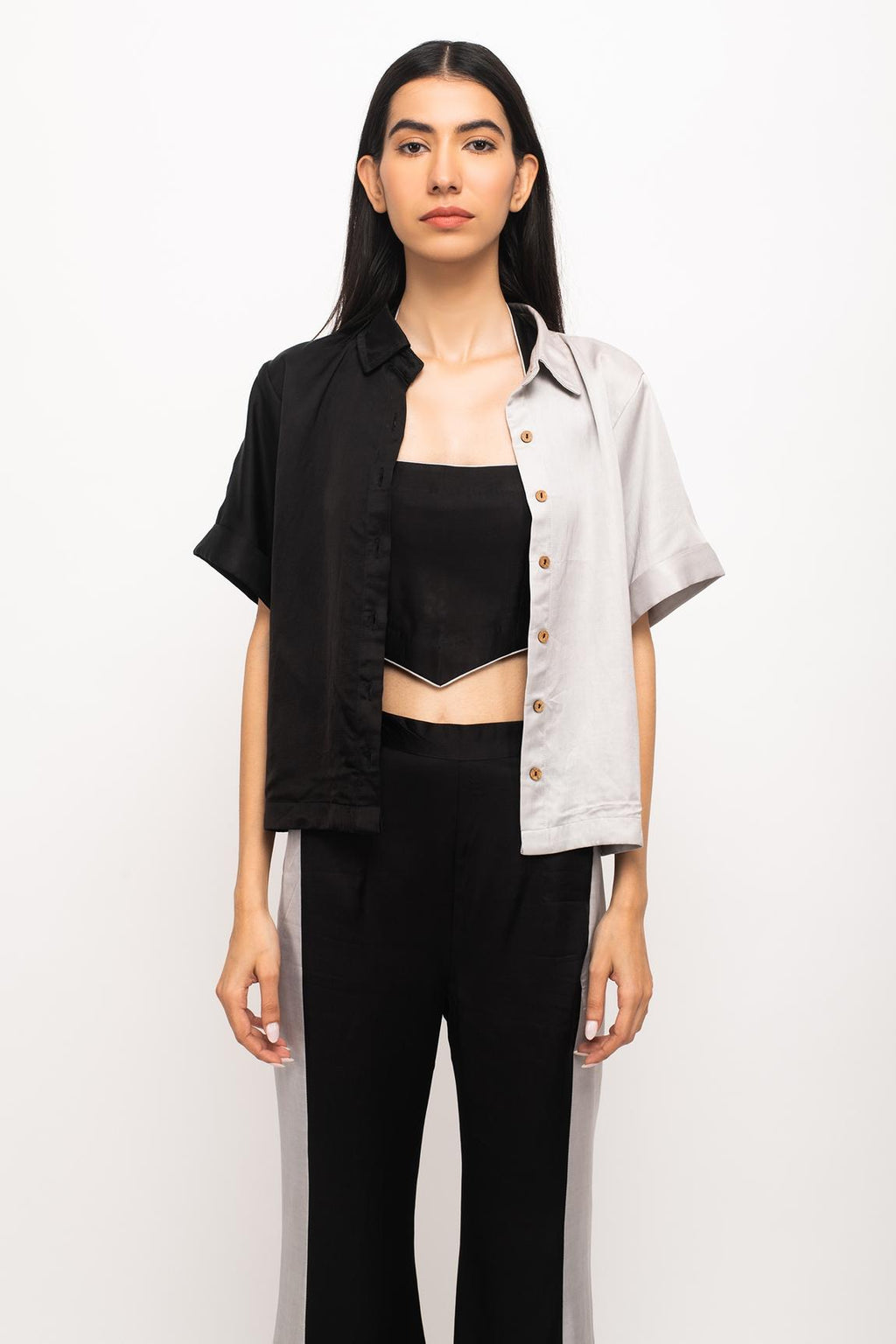 Black Bemberg Modal Silk Front Buttoned Shirt Pant Set