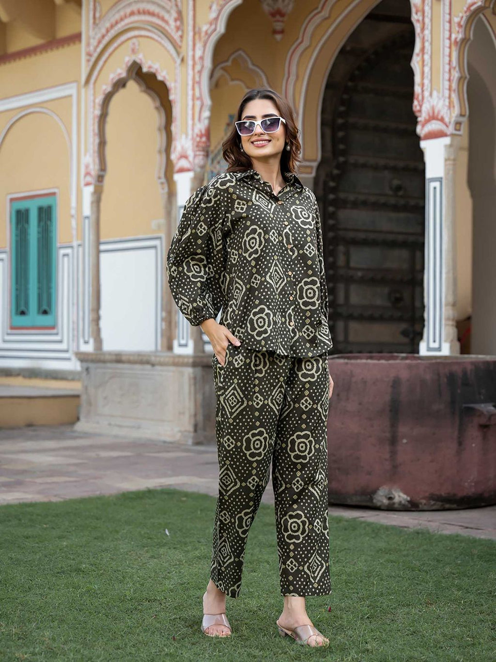 Black Floral Print Pure Cotton Straight Co-Ord (Set of 2)