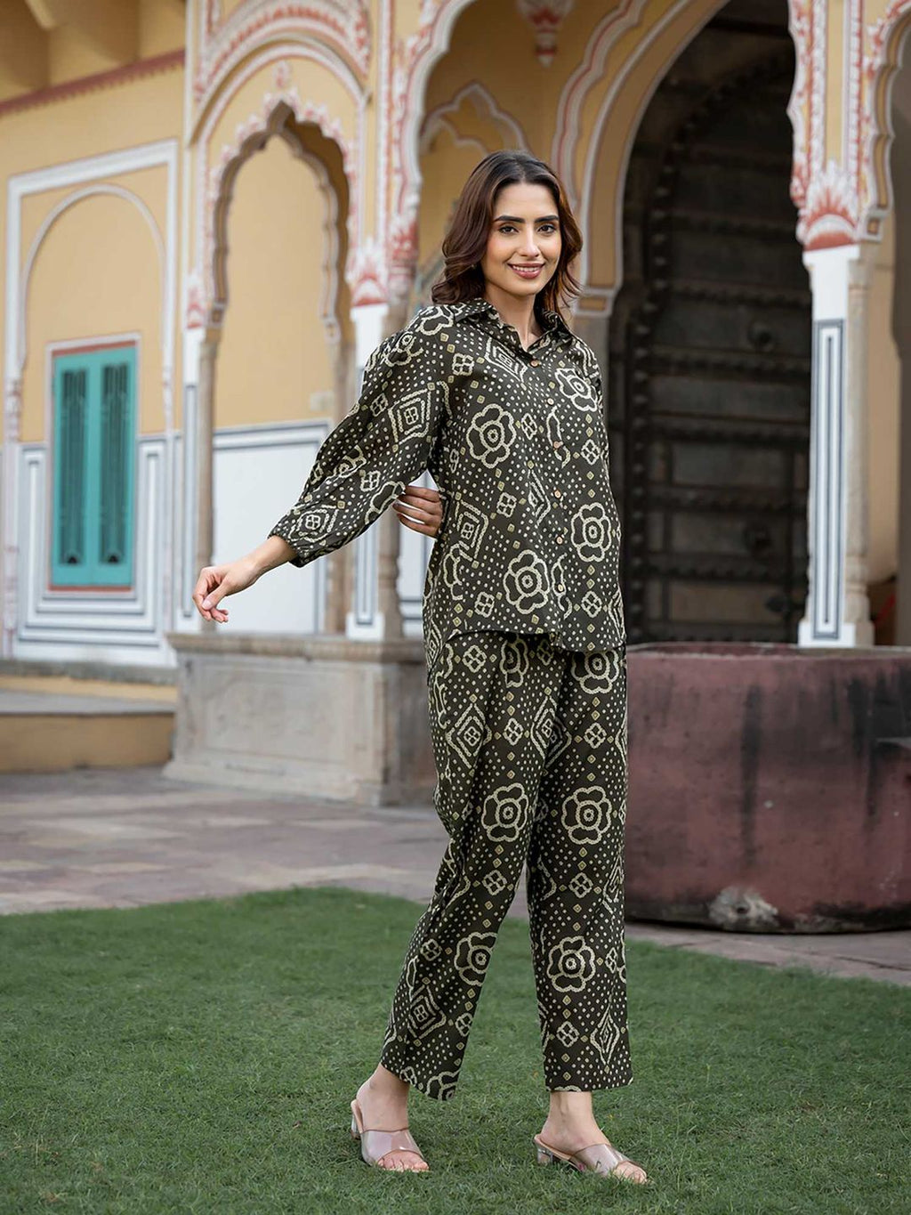 Black Floral Print Pure Cotton Straight Co-Ord (Set of 2)