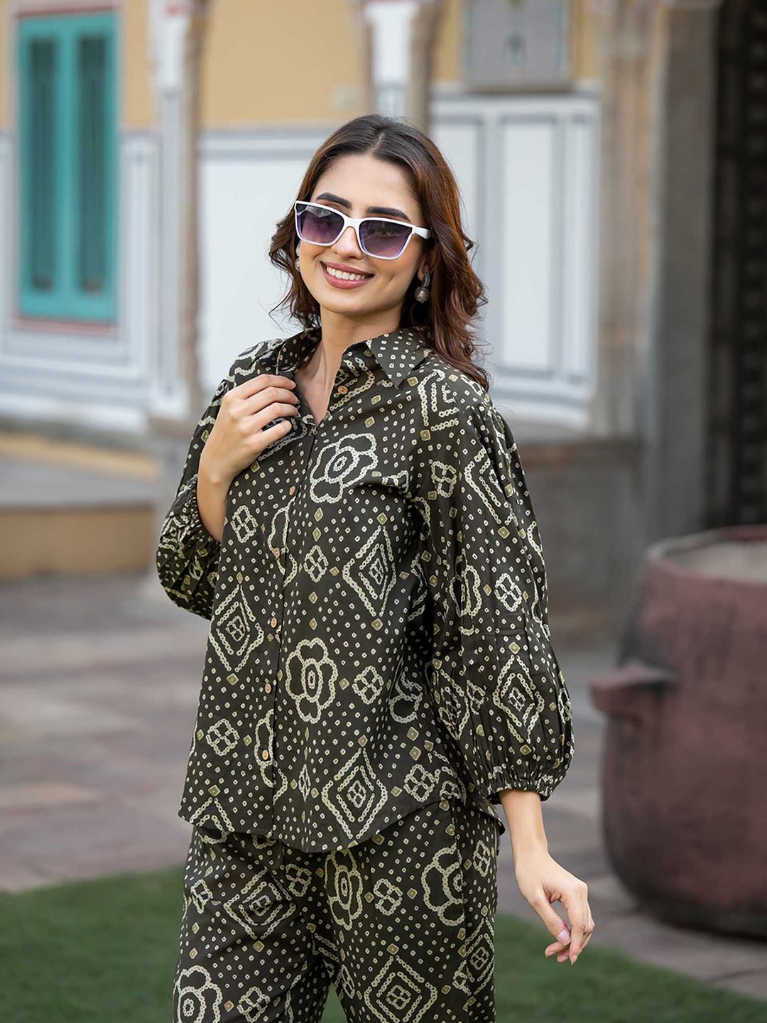 Black Floral Print Pure Cotton Straight Co-Ord (Set of 2)