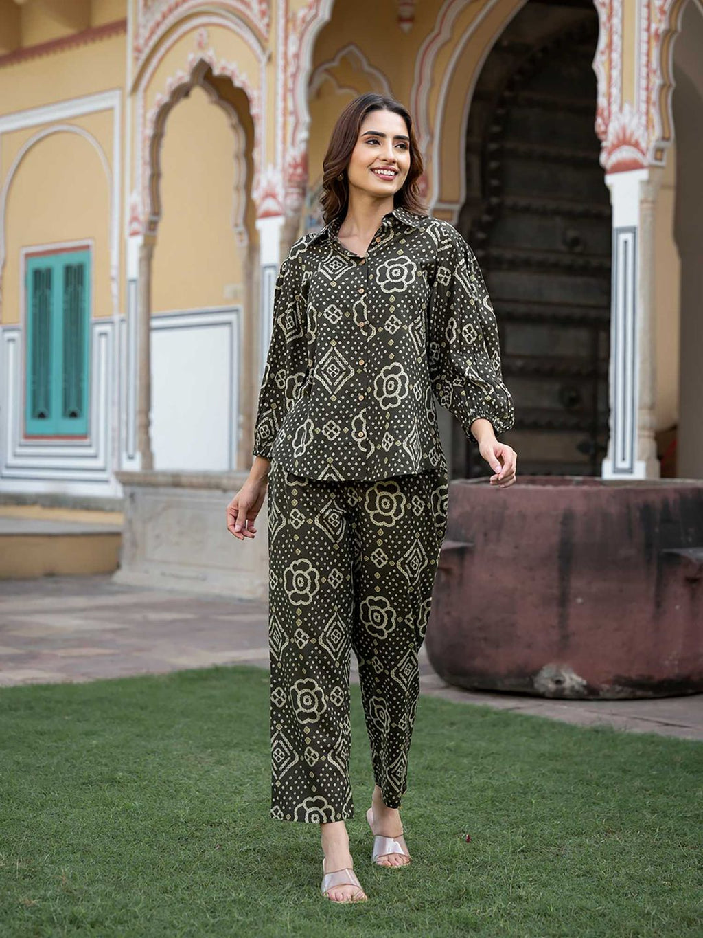 Black Floral Print Pure Cotton Straight Co-Ord (Set of 2)