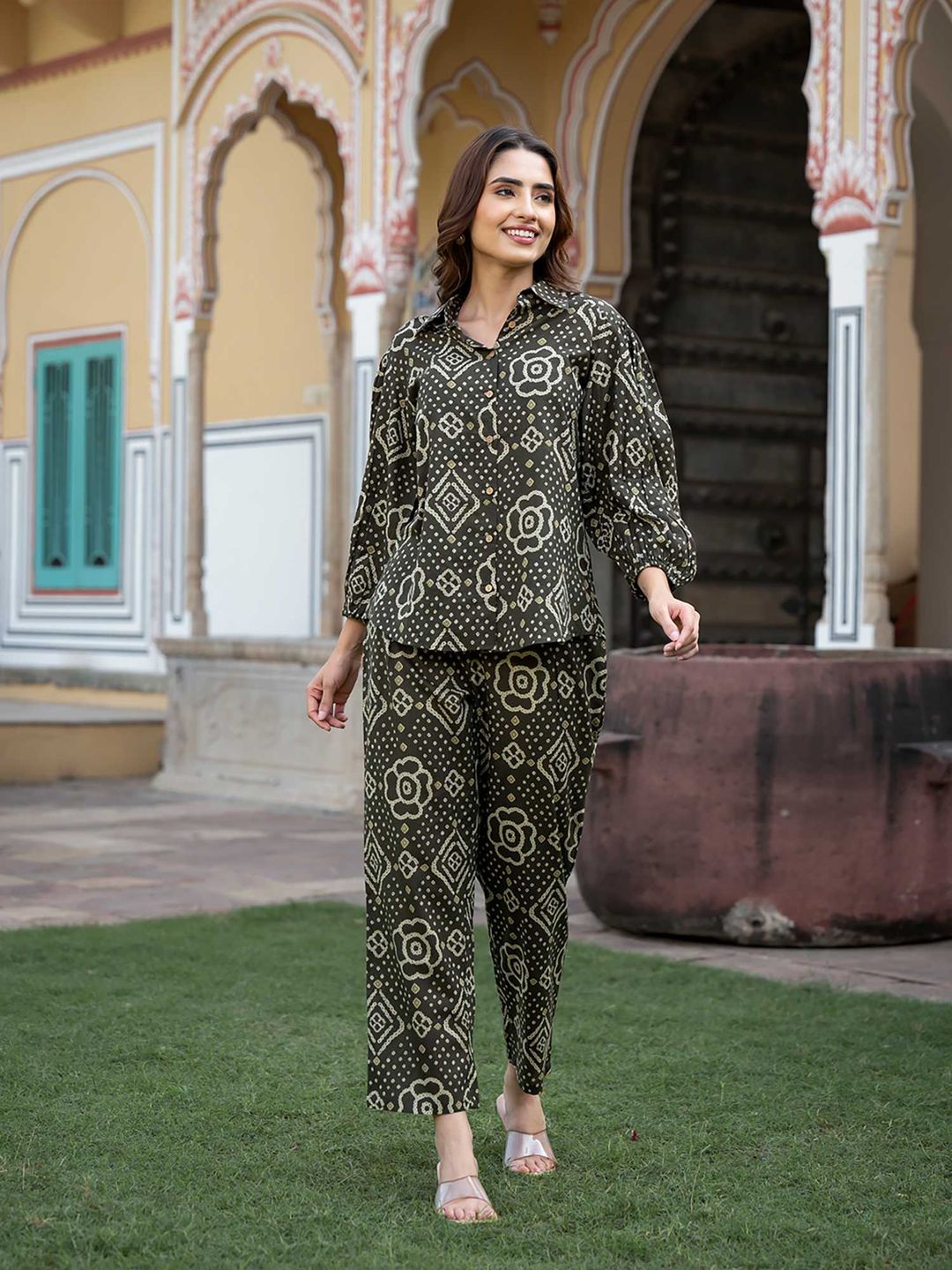 Black Floral Print Pure Cotton Straight Co-Ord (Set of 2)