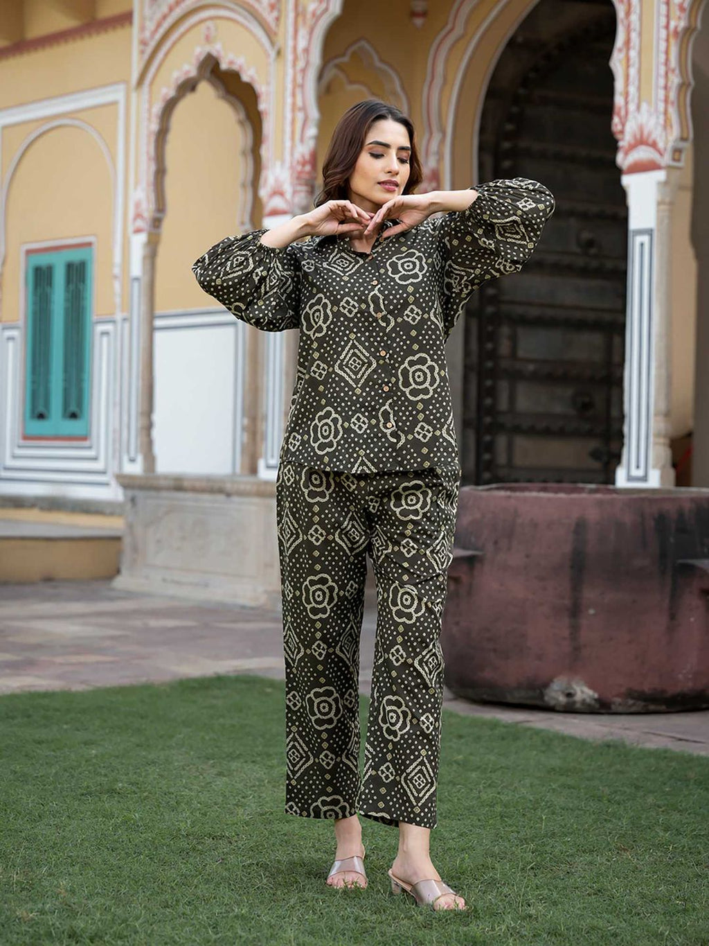 Black Floral Print Pure Cotton Straight Co-Ord (Set of 2)