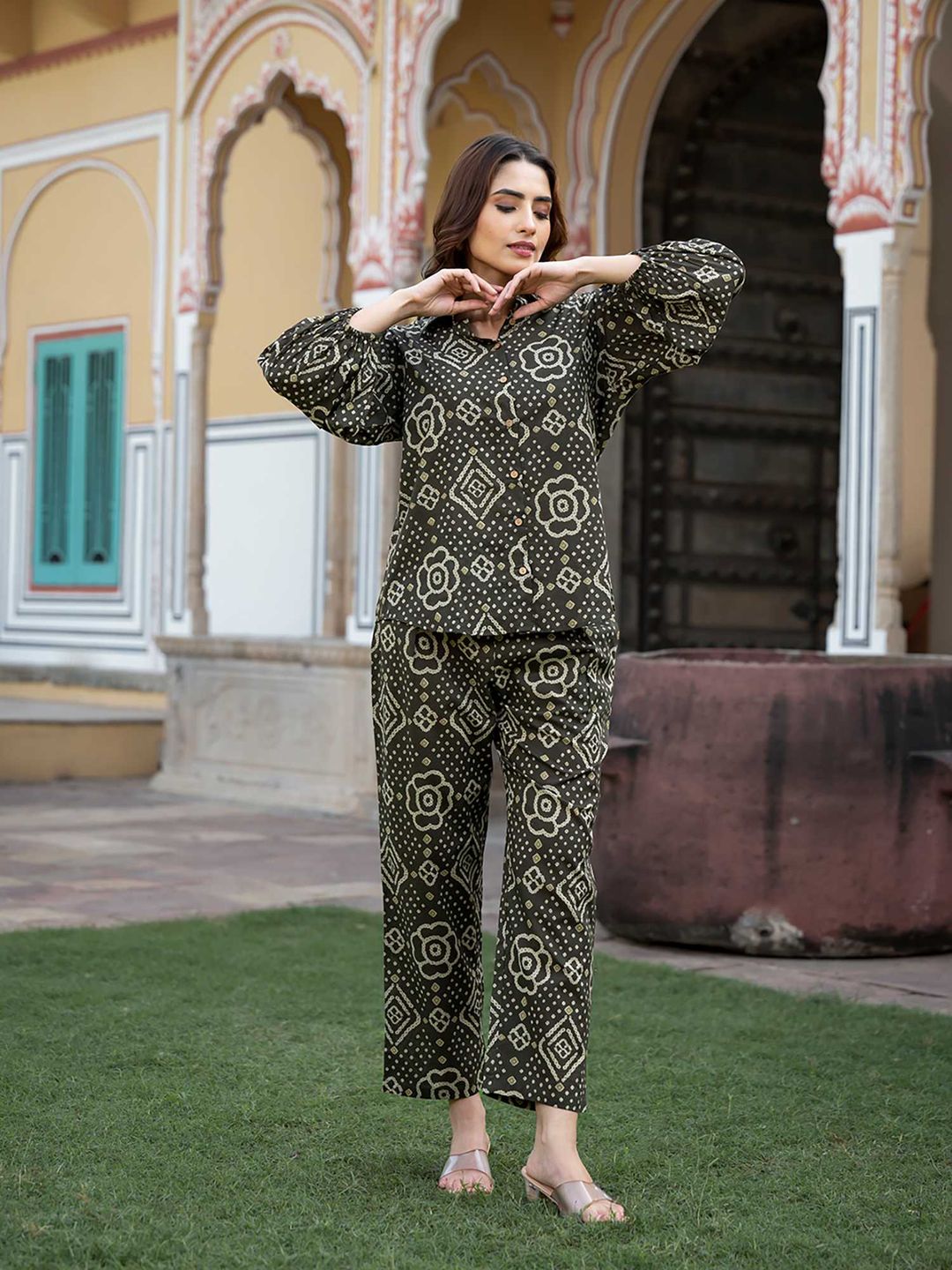 Black Floral Print Pure Cotton Straight Co-Ord (Set of 2)