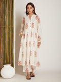 Block Printed A-Line Off White Pintuck Detailing Co-Ord (Set of 2)