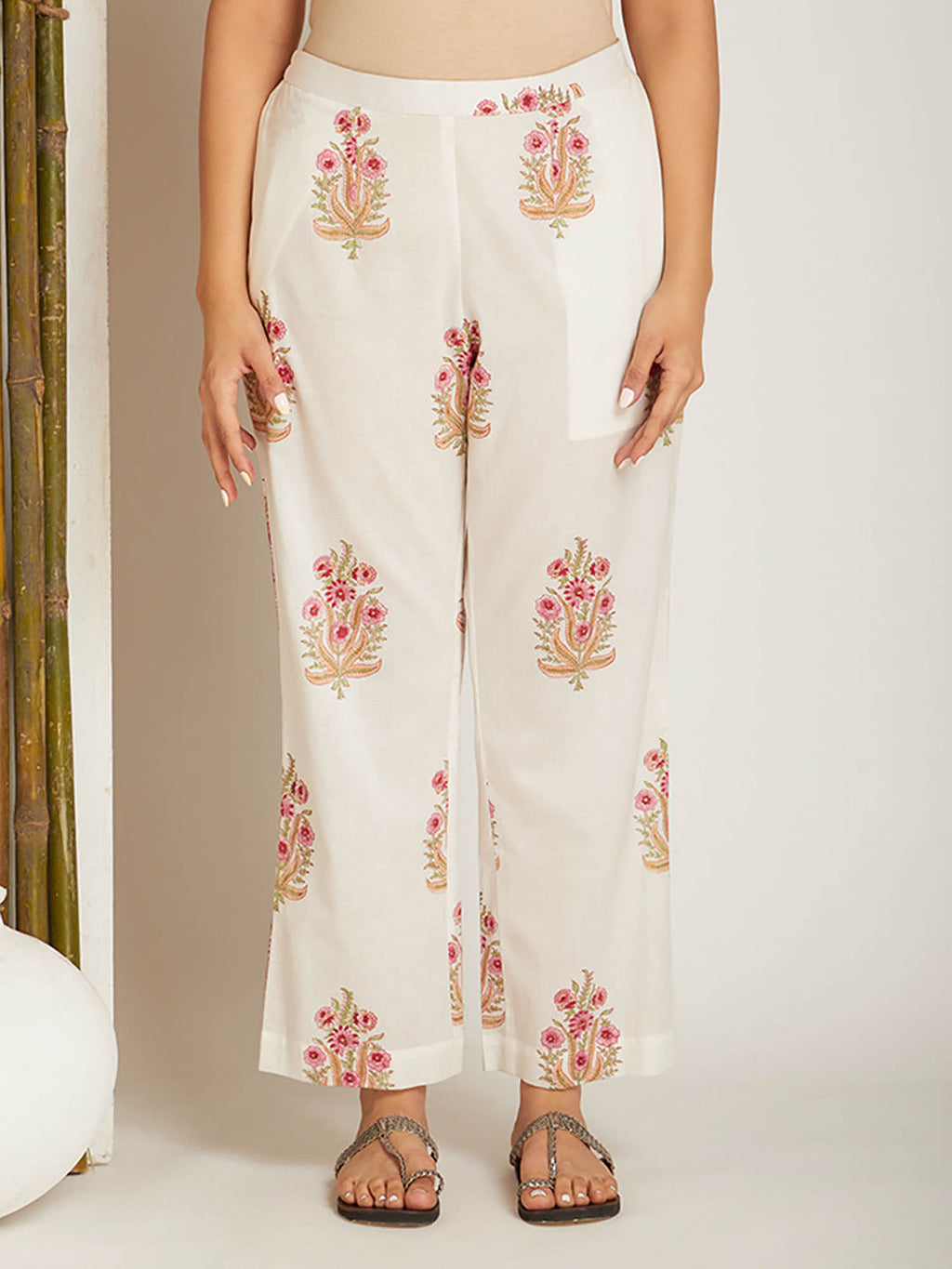 Block Printed A-Line Off White Pintuck Detailing Co-Ord (Set of 2)