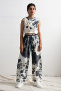 Black Muslin Silk Cowl Helen Tie Dye Co-ord Pant Set For Women