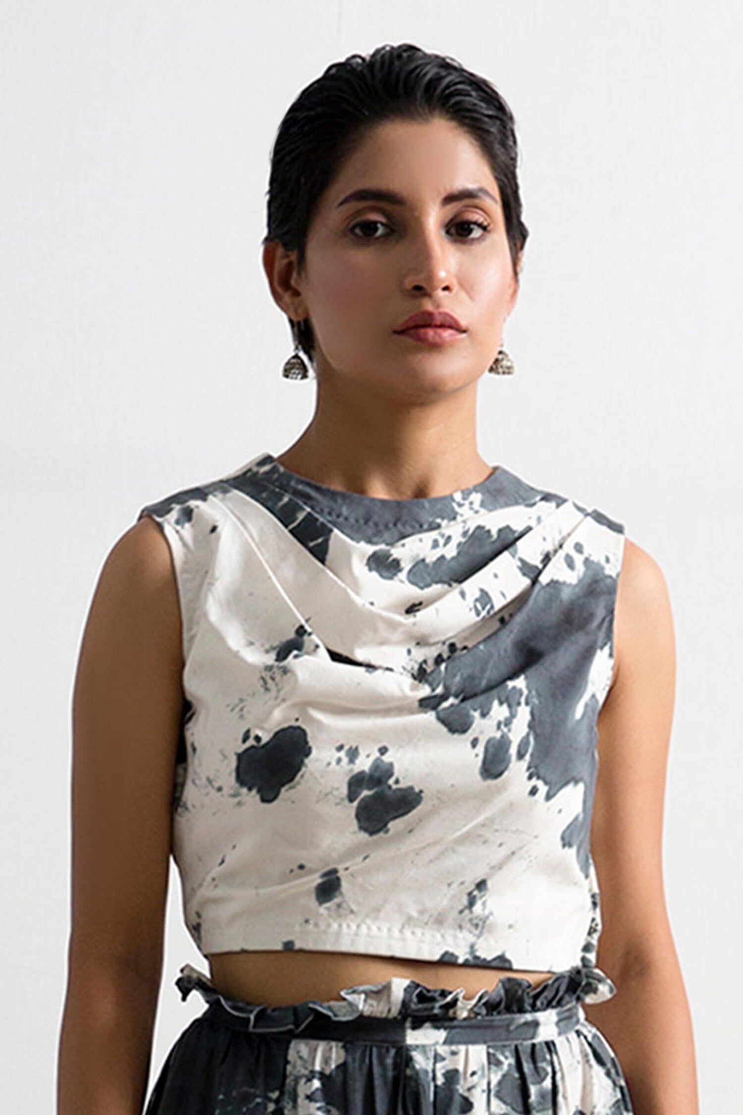 Black Muslin Silk Cowl Helen Tie Dye Co-ord Pant Set For Women