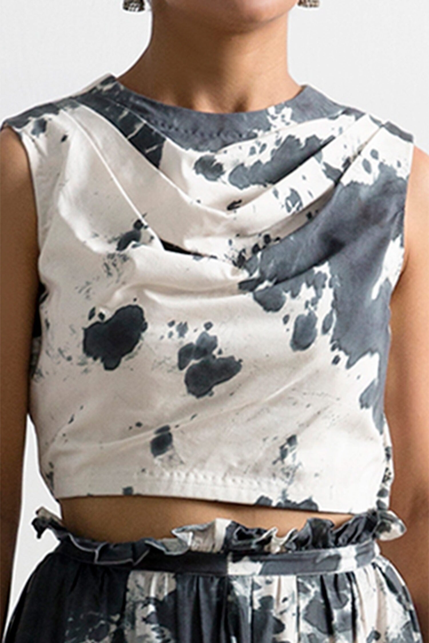 Black Muslin Silk Cowl Helen Tie Dye Co-ord Pant Set For Women