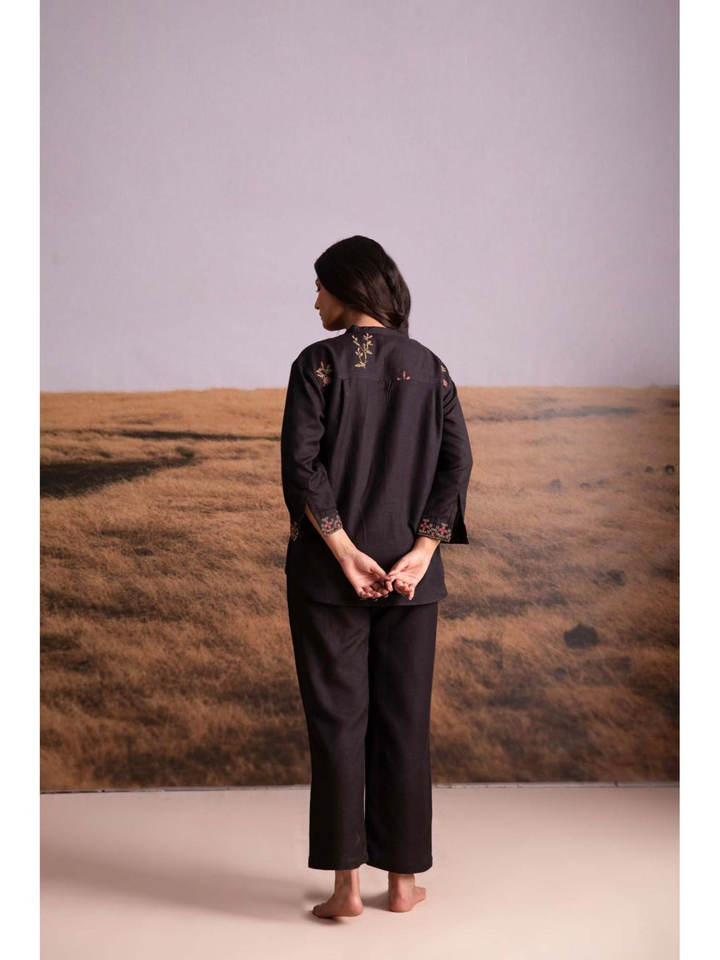 Black Cross-Stitch Linen Co-Ord (Set of 2)